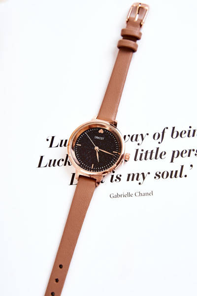 Жіночий годинник на тонкому ремінці Ernest Темно-бежевий