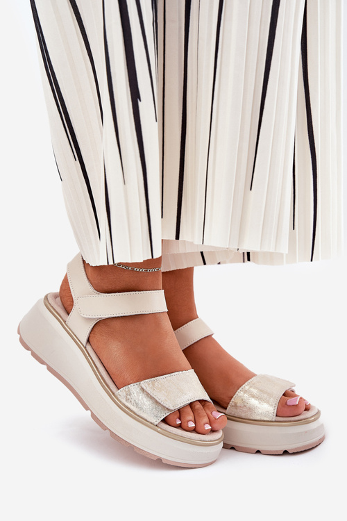 Жіночі босоніжки на танкетці та платформі з декором S.Barski HY056 Бежеві