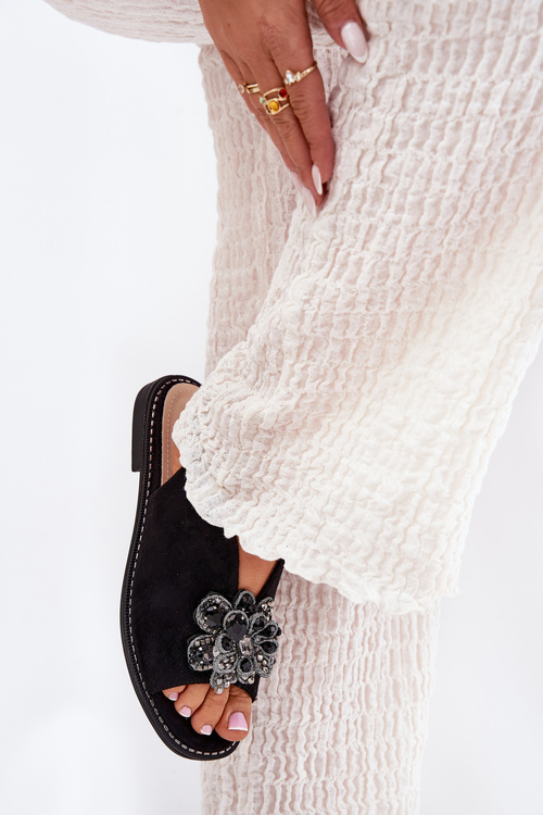 Жіночі Сандалі На Плоскому Каблуці З Декором S.Barski KV27-001 Чорні