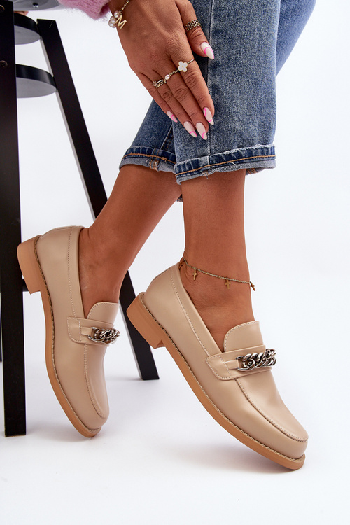 Жіночі мокасини з екошкіри на ланцюжку, бежевий Nohlies