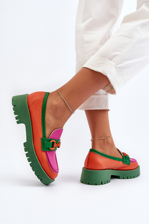 Жіночі шкіряні мокасини з декором CheBello 4444 Помаранчевий