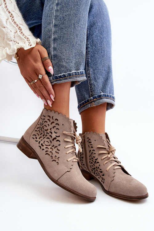 Чоботи жіночі ажурні на шнурівці Zazoo 2871 Бежеві