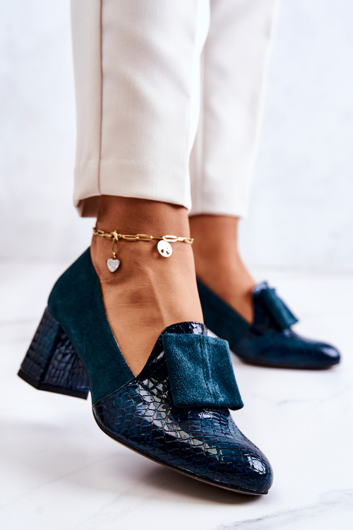 Замшеві туфлі зі зміїною шкірою. Зелена Діана