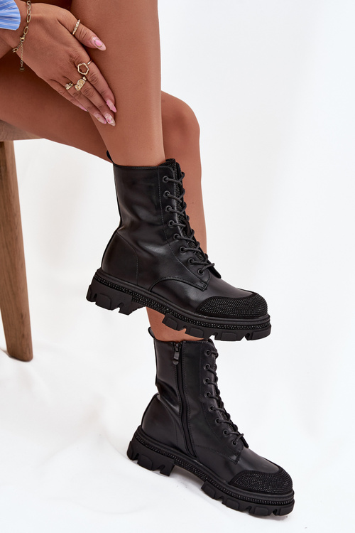 Жіночі робочі чоботи з підкладкою з оздобленням S.Barski HY42-982 Чорні