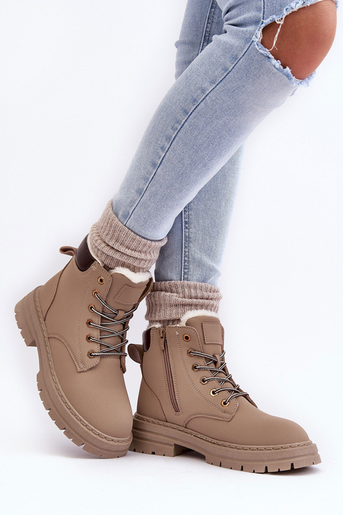 Жіночі трепери на флісовій підкладці темно-бежеві з фенану