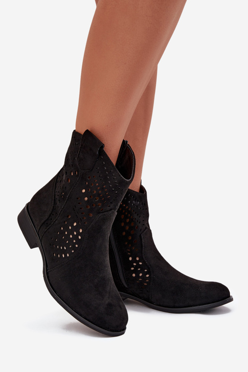 Відкриті жіночі ботильйони на плоскому каблуці Чорні Amisna