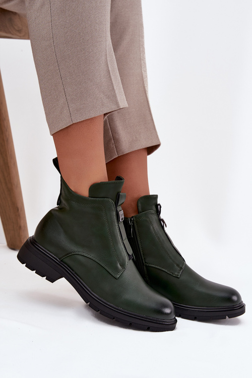 Зігріті жіночі черевики на блискавці з декоративним елементом темно-зелений Roselle