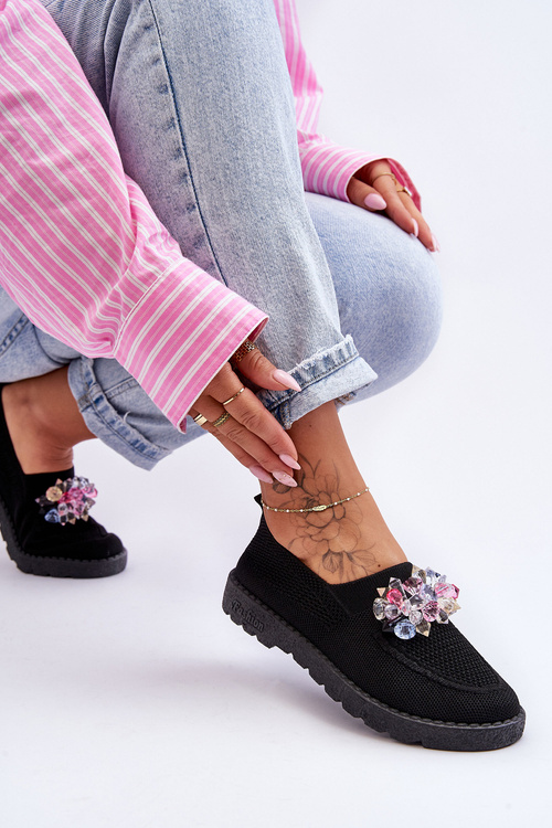 Жіночі сліпони з камінням чорні прості