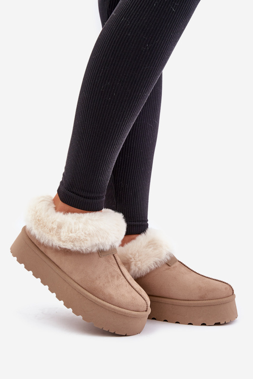 Снігові черевики на низькій халяві з хутром на платформі