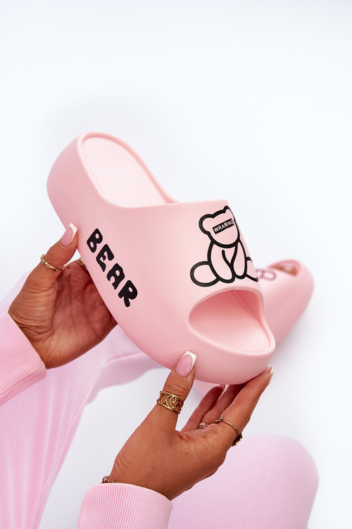 Жіночі пінопластові шорти на масивній підошві з ведмедиком рожевої ламіри