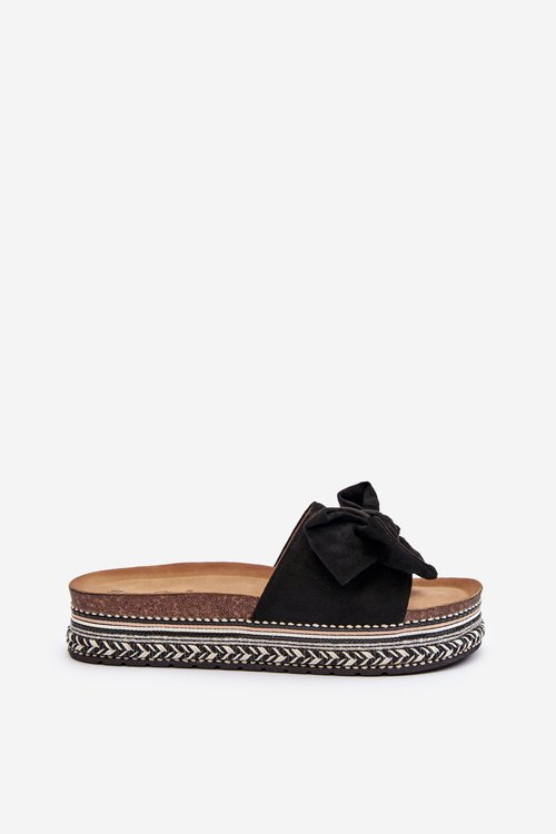 Жіночі босоніжки на платформі з бантом чорні Evatria