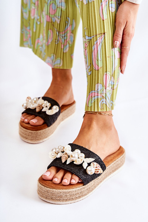 Жіночі тапочки на платформі з черепашками Black Tolia