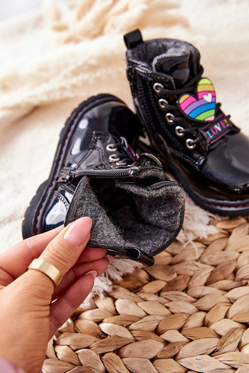 Лаковані вовняні утеплені чоботи Anlon чорного кольору