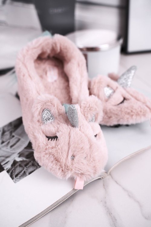 Жіночі тапочки з хутром Єдиноріг Рожева Веселка