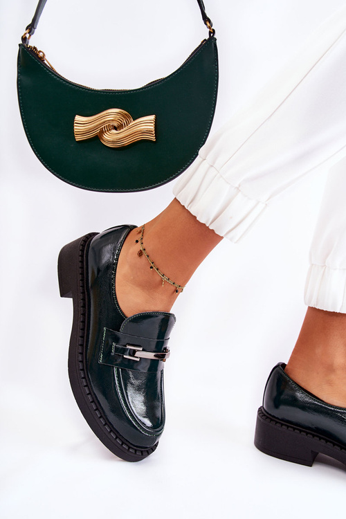 Лаковані туфлі зі срібним орнаментом Зелений Hestill