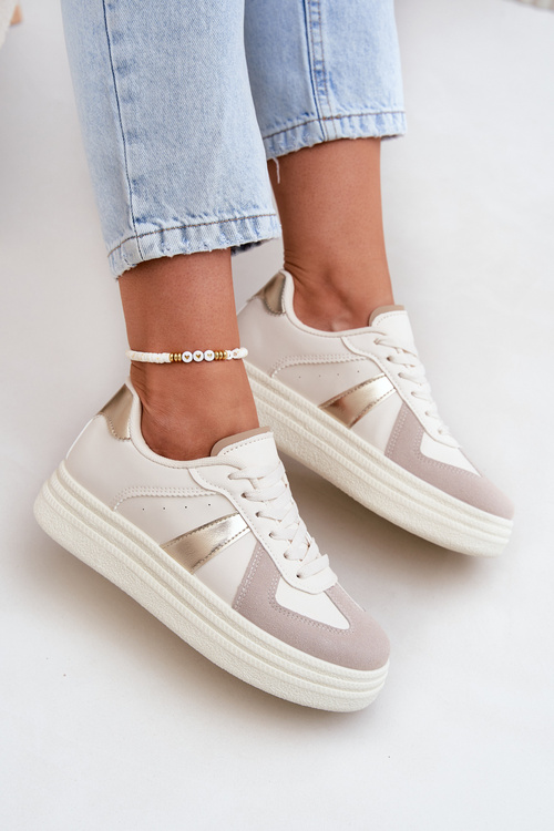 Еко Шкіряні Кросівки Жіночі На Платформі Бежеві Goriette