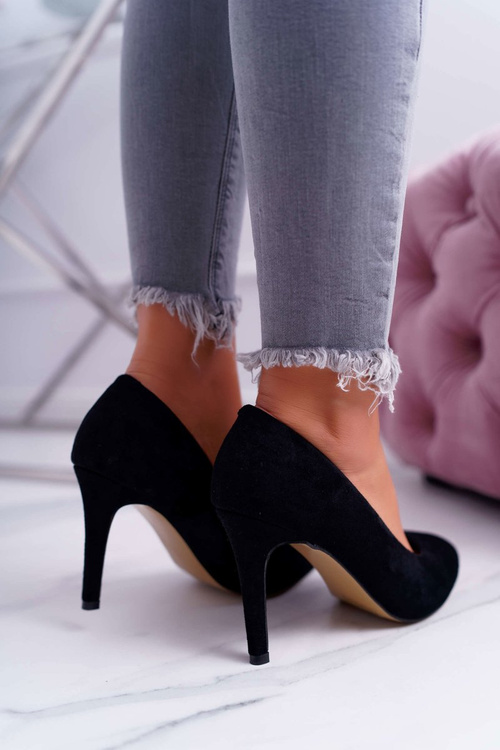 Жіночі замшеві туфлі на шпильці з гострим носом, чорні Kiss Me