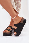 Жіночі сандалі з пряжками на масивній платформі чорні Odisene