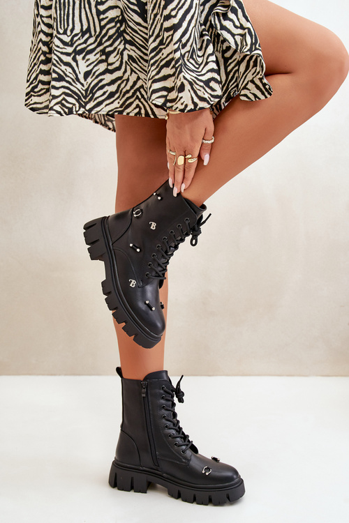 Жіночі робочі черевики з декором з екошкіри Cadenilla чорного кольору