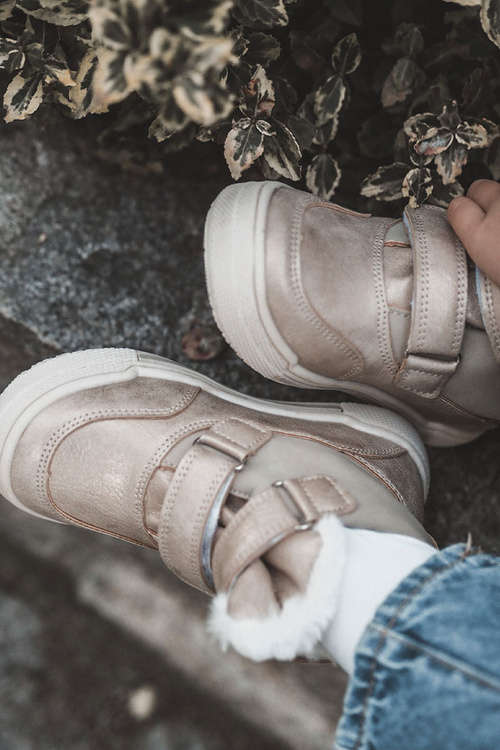 Дитячі теплі черевики на липучці Велика зірка KK374189 Бежево-золотий