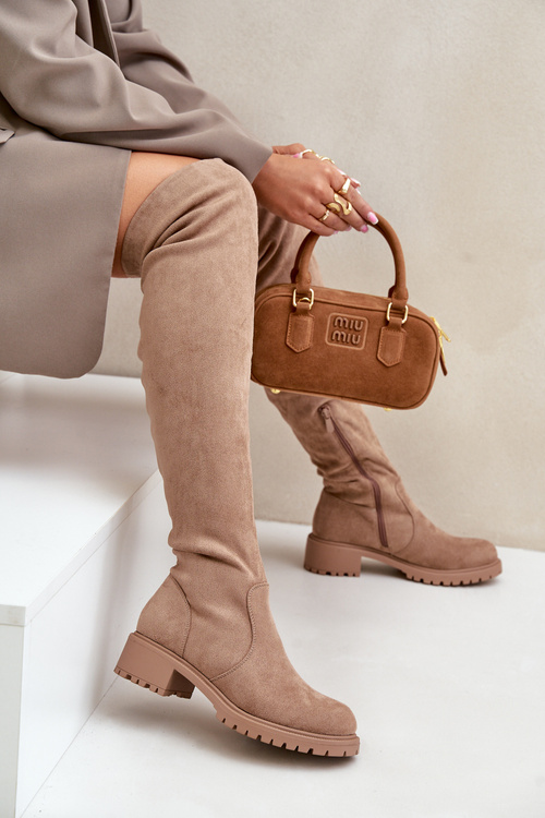 Високі чоботи на підборах бежеві Filora