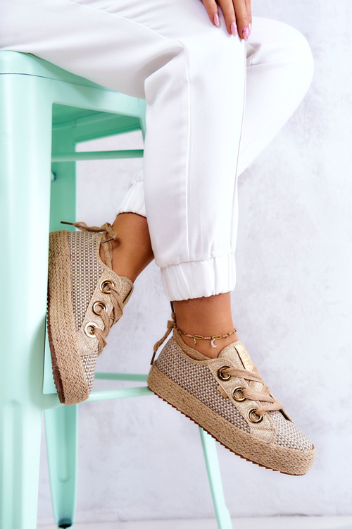 Жіночі плетені кросівки Big Star JJ274392 Бежево-золоті