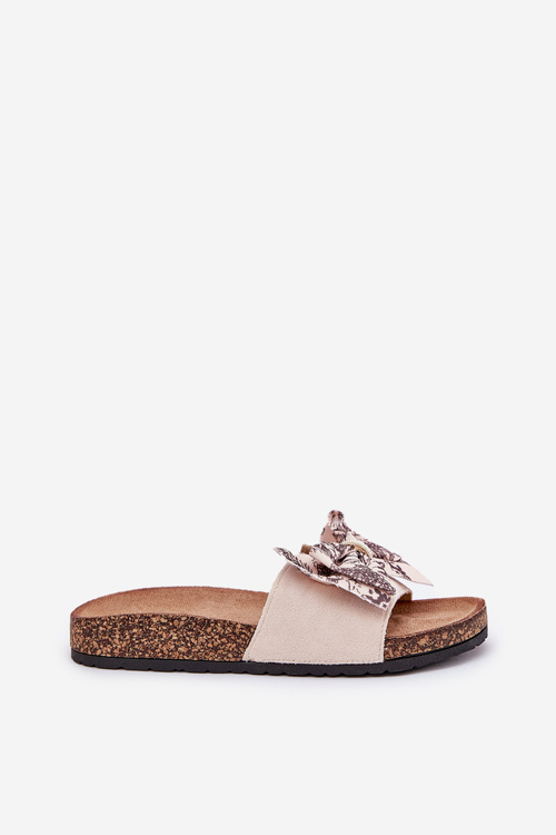 Жіночі тапочки з бантиком на корковій платформі бежеві Lisandrea