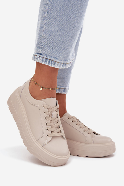 Шкіряні кросівки на масивній платформі Бежева Sylvessa