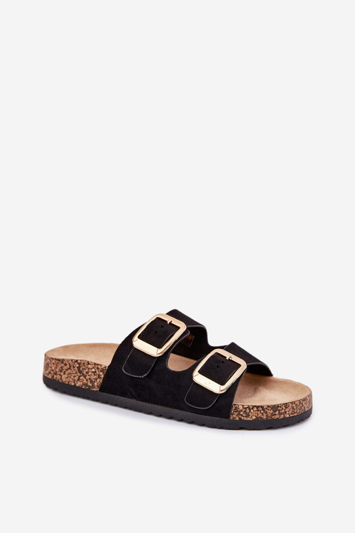Жіночі Сандалі З Еко Замші Золоті Пряжки Чорні Vorella