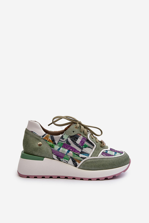 Жіночі шкіряні кросівки на платформі Maciejka 06390-09 Celadon