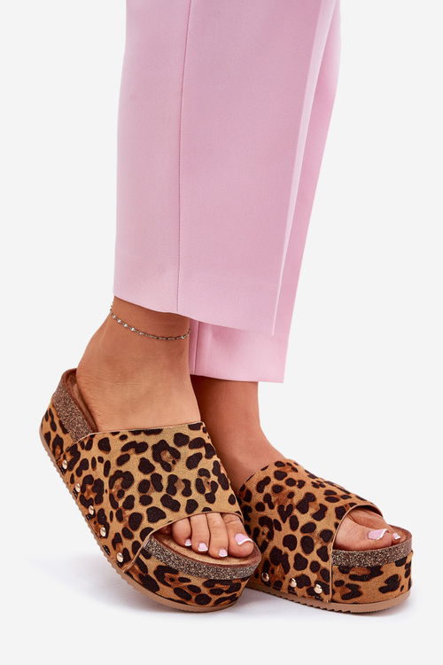Жіночі Сандалі На Масивній Платформі Еко Замш Леопардові Коричневі Vinnibe
