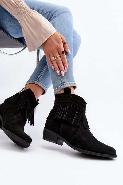 Чорні жіночі замшеві чоботи з бахромою Zazoo 3430