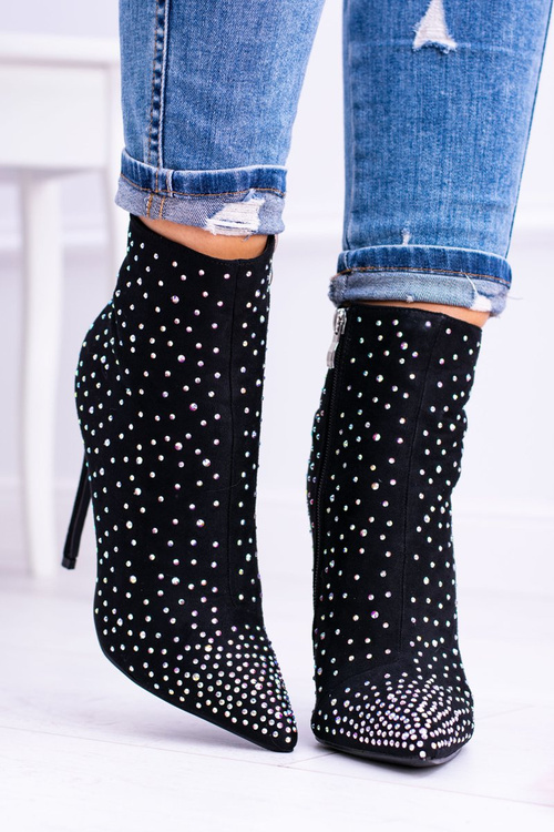 Чорні чоботи на шпильці з високою замшею і кубинським цирконієм Lu Boo