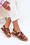 Жіночі сандалі на плоскому каблуці з золотими цвяхами леопардовий принт Zanira
