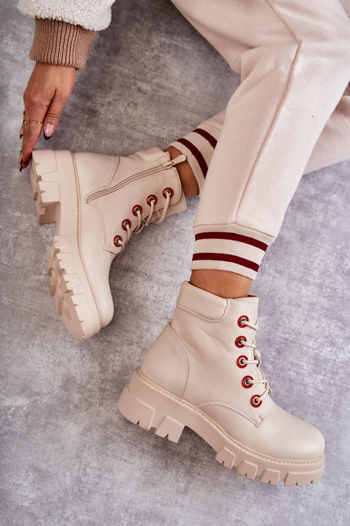 Шкіряні черевики робочі на блискавці бежеві Messa