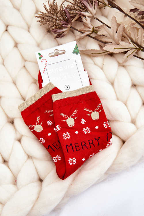 Шкарпетки жіночі з різдвяними візерунками Merry Christmas Red