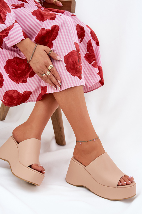 Еко шкіряні жіночі сандалі на платформі і підборах бежеві Kisoffi