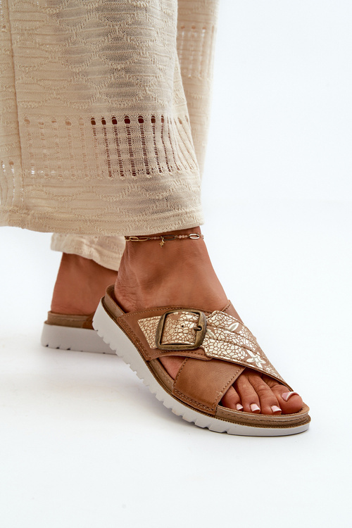 Зручні жіночі тапочки з пряжкою Inblu CN000032 Camel