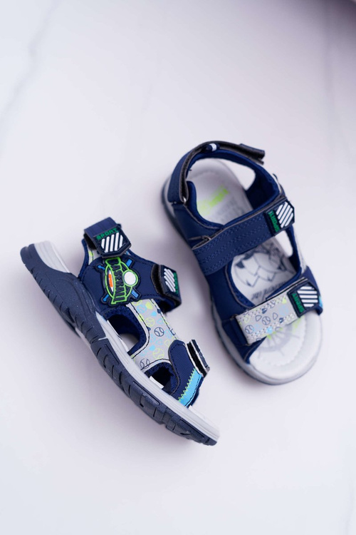 Дитячі молодіжні хлопчачі сандалі на липучці темно-сині Reksio