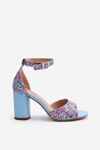 Сині босоніжки на високому каблуці з квітковим принтом Vitamella