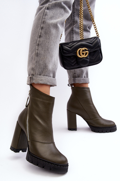 Модні шкіряні чоботи на підборах Laura Messi 2509/195 Темно-зелені