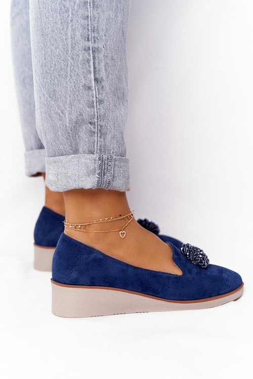 Елегантні туфлі на танкетці Vinceza 10580 Suede Navy Blue