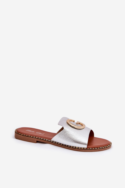 Еко Шкіряні Плоскі Сандалі Для Жінок З Декоративним Елементом Сріблясті Frelie