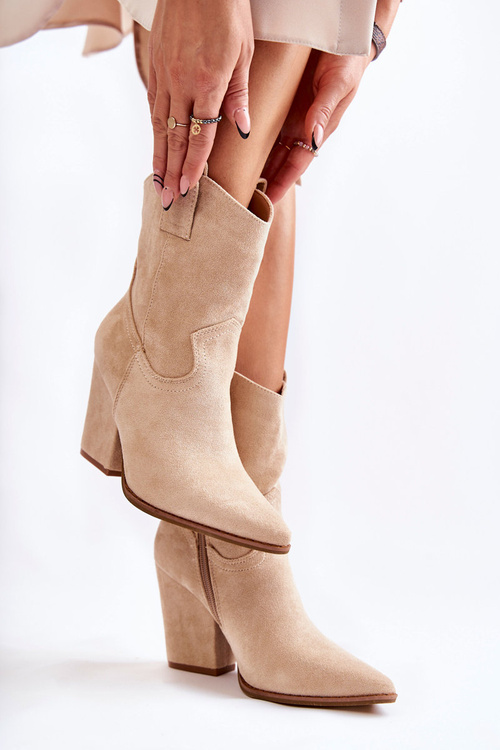 Жіночі замшеві ковбойські чоботи бежеві Мінді