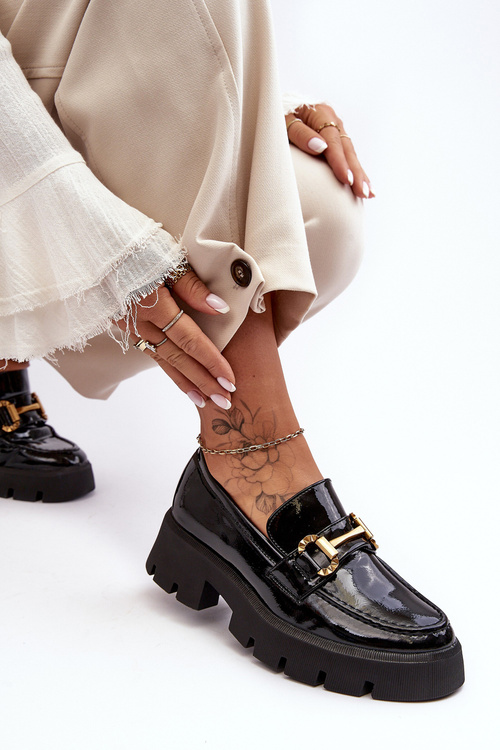 Жіночі глянцеві лофери з орнаментом Black Peuria