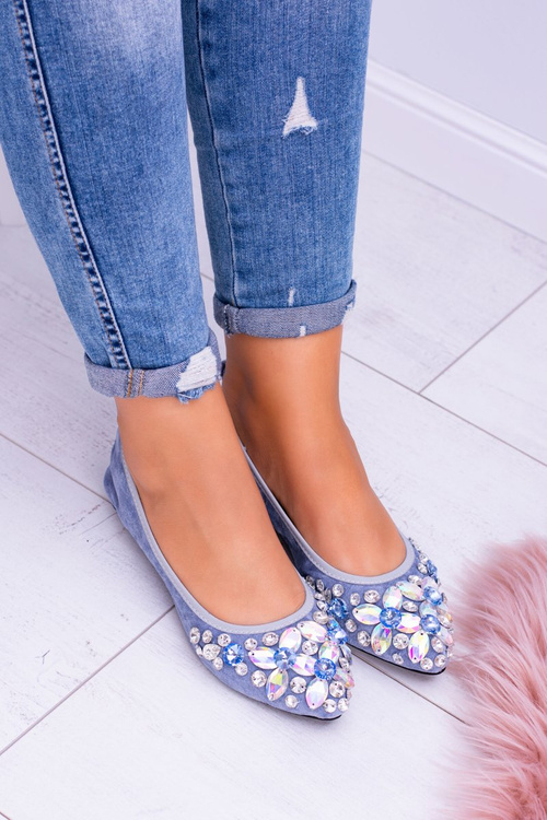Сині замшеві балетки Lu Boo на ластикових каменях навіть
