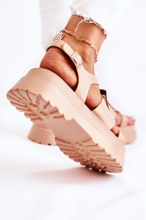 Жіночі шкіряні босоніжки на платформі Corene темно-бежевого кольору