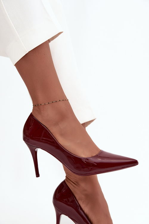 Лаковані еко-шкіряні жіночі туфлі на підборах з гострим носком Bordeaux Jadira