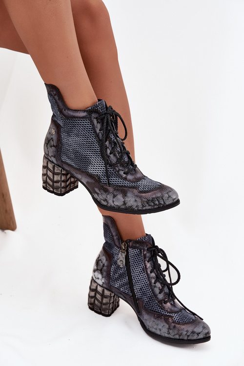 Шкіряні жіночі черевики на підборах Maciejka 06989-03 сірі