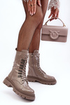 Жіночі глянцеві ботильйони темно-бежеві на шнурівці SBarski MR870-72